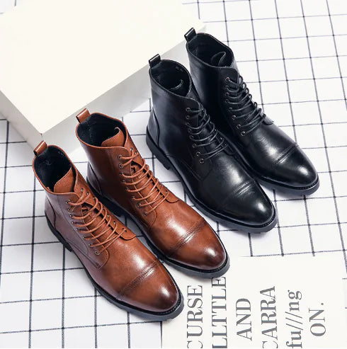 British Style Men's Mid-High Leather Martin Boots
