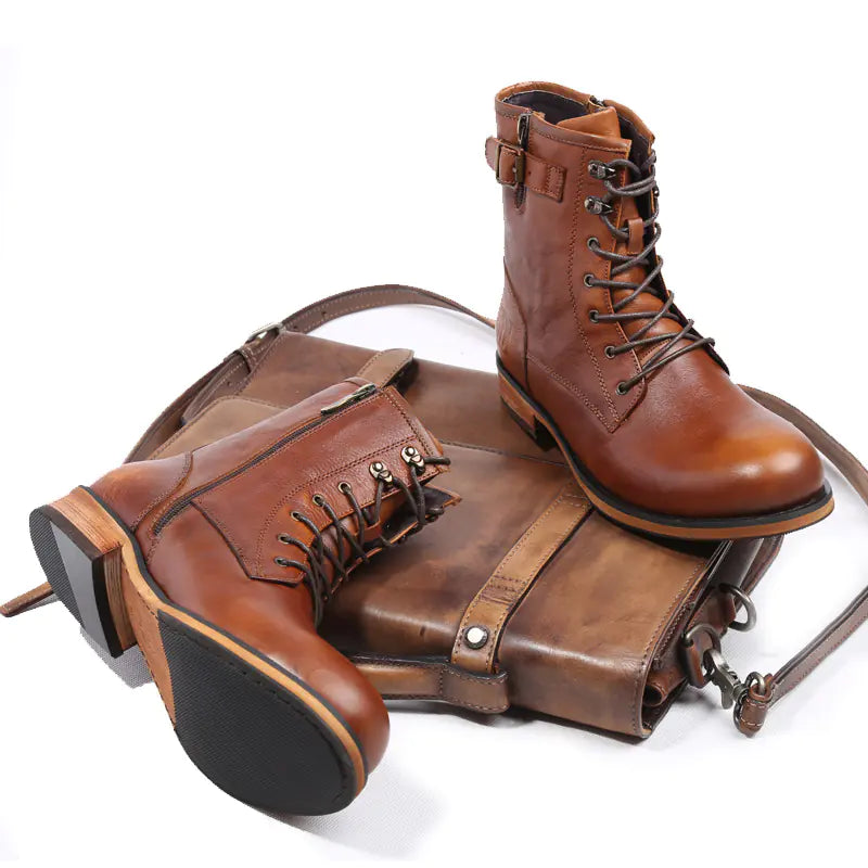 British Retro Round Toe Men's Leather Boots