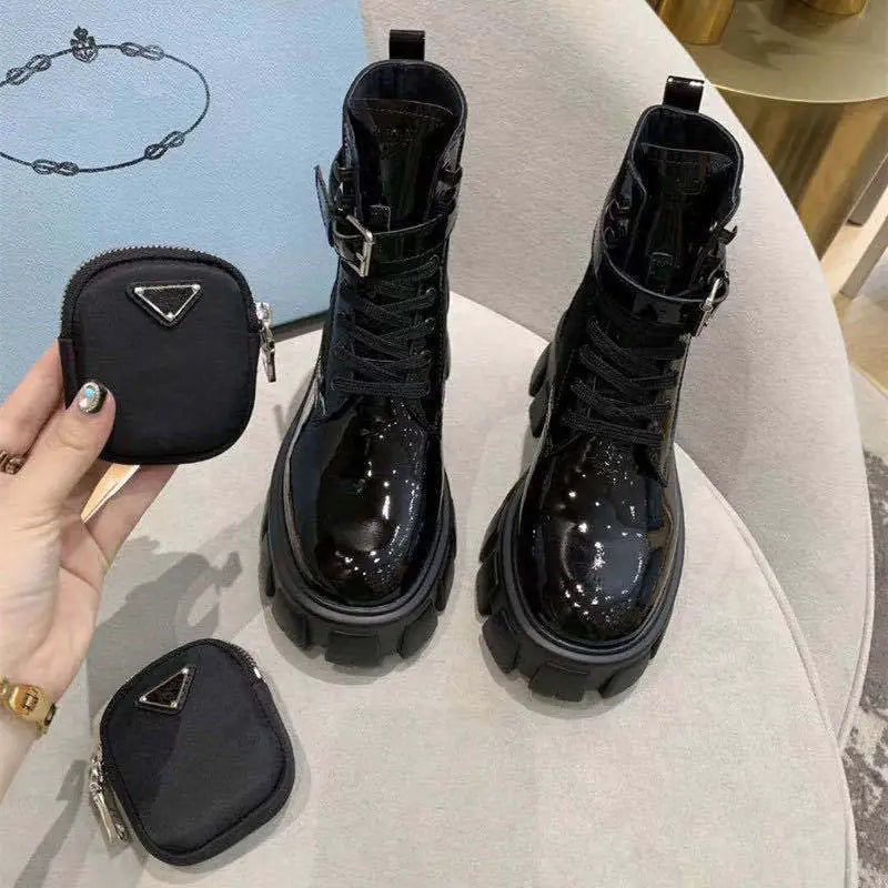 Retro dicke Sohle Leder Martin Kurzstiefel