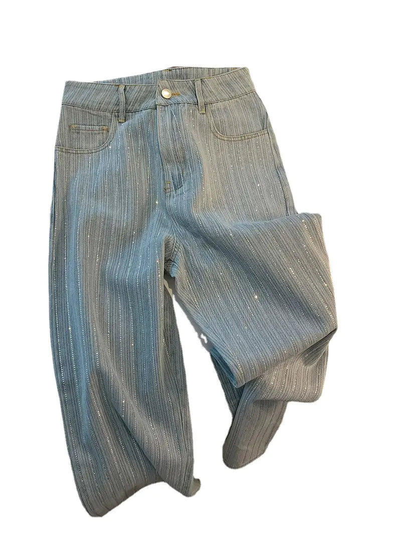 Light Blue Straight Leg Denim Pants for Women 2023