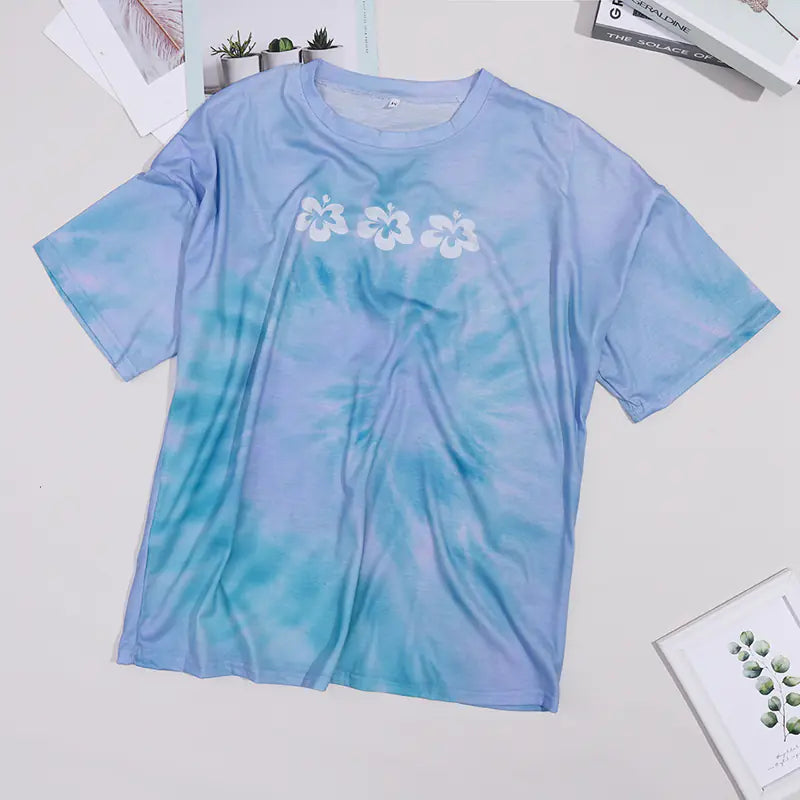 Blue Floral Print Women's T-Shirt