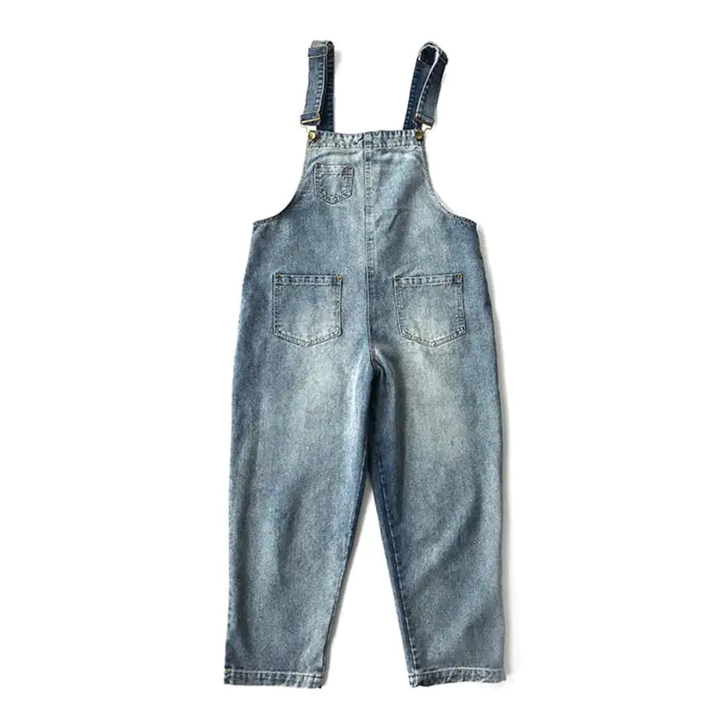Vintage Loose Cropped Denim Strap Pants for Women