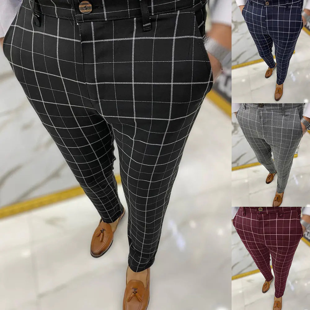 Men's Fashion Plaid Casual Pencil Pants Trousers