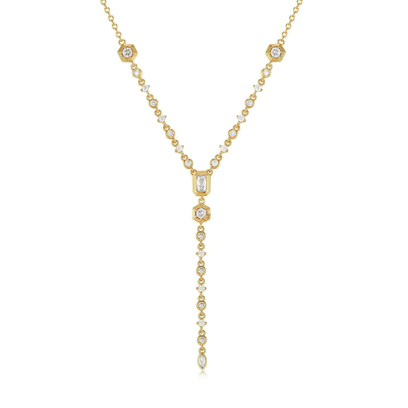18K Gold-Plated Tassel Zircon Cuban Chain Necklace