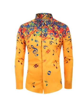 Men's Slim Fit Long Sleeve Shirt with Note Print