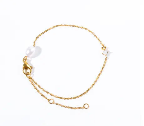 14K Gold-Plated Minimalist Pearl & Emerald Bracelet