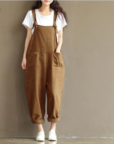 Artistic Deep Blue Cotton Strap Pants for Women