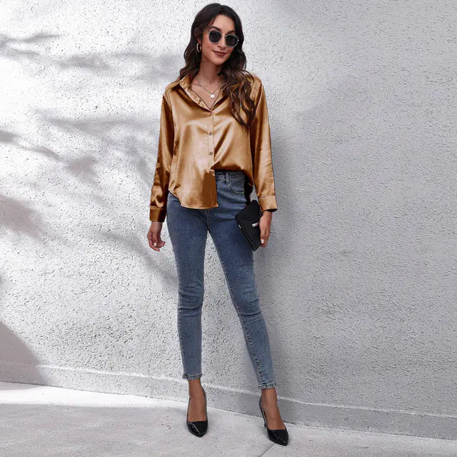 Elegant White Satin Shirt for Women