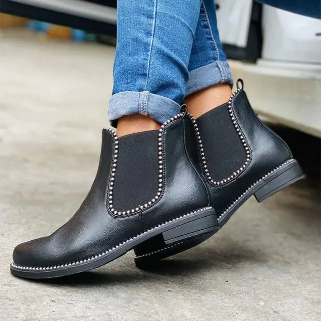 Women's Round Bead Thick Sole Martin Boots