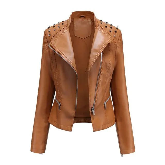 New Women's Slim Fit Leather Jacket for Spring/Fall