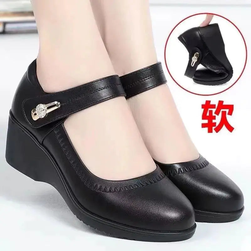 New Women's Leather Wedge Pumps for Spring Autumn