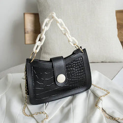 Bolso de hombro pequeño con cadena gruesa y patrón de cocodrilo