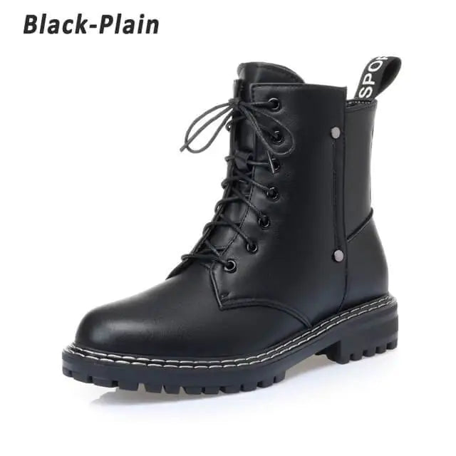 Genuine Leather Women's Chunky Heel Ankle Boots
