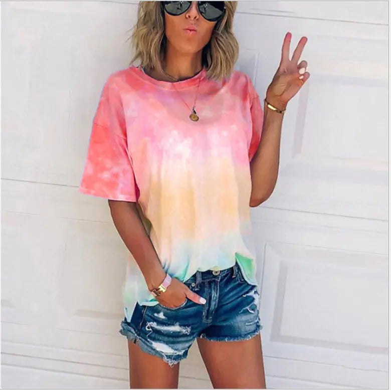 Tie-Dye Gradient Print Loose Women's T-Shirt