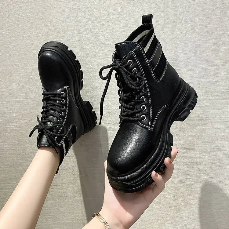 British Style Lace Up Ankle Boots with Round Toe