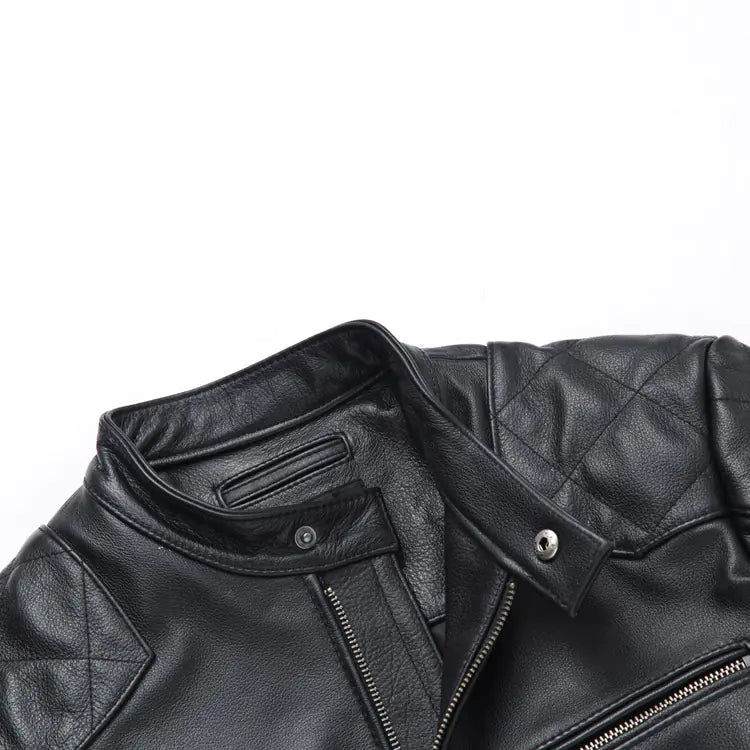 Men's Short Harley Leather Jacket, Stand Collar Casual Coat