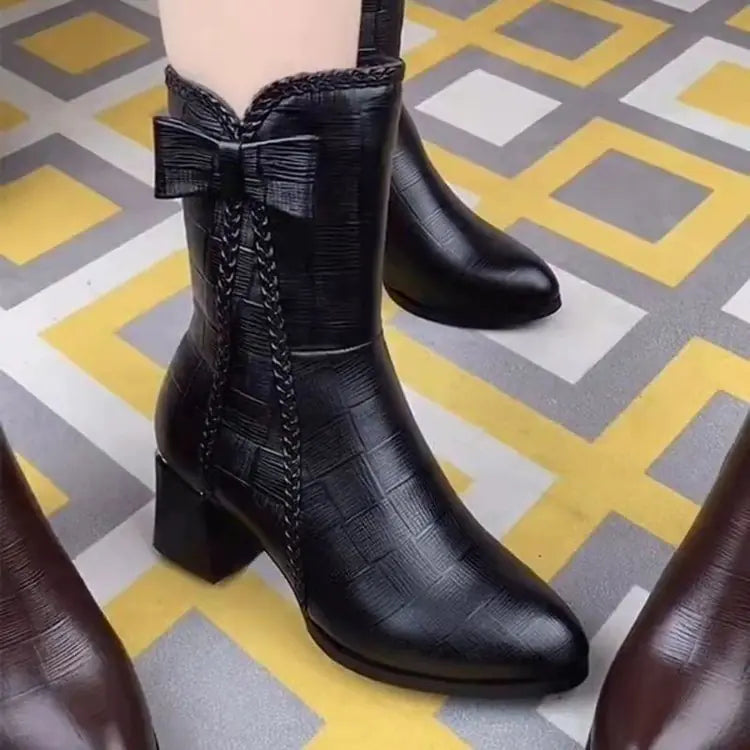 British Style Women's Pointed Toe Mid-Tube Boots