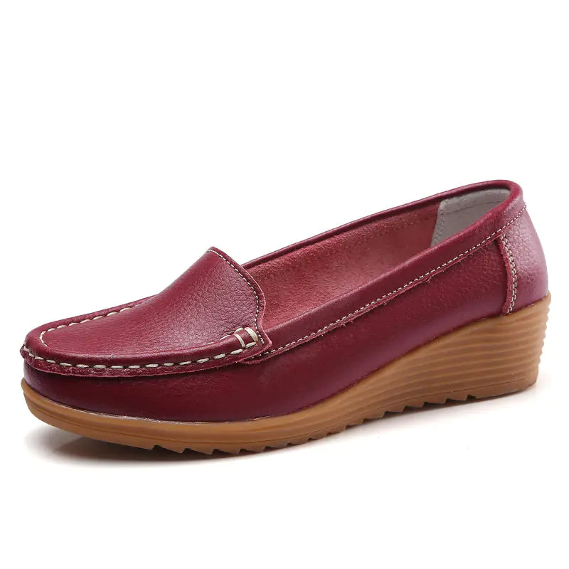 Aier Spring Autumn Women's Wedge Leather Shoes