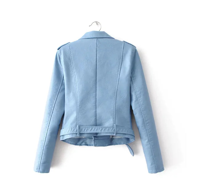 Women's Slim Fit Leather Jacket with Zipper