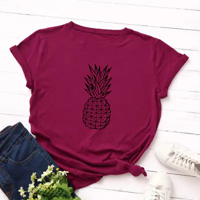 Women's Pineapple Print Cotton Short Sleeve T-Shirt