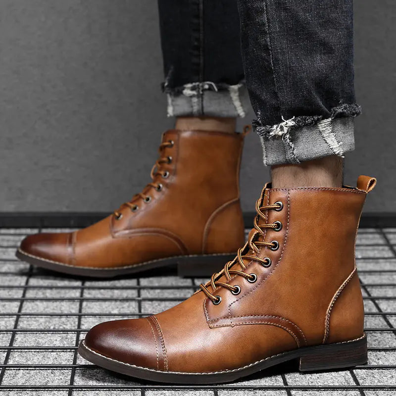 Men's Retro Leather Martin Boots with Pointed Toe