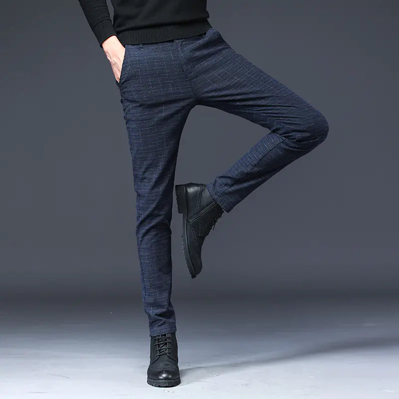 Men's Casual Black Plaid Waffle Autumn Pants