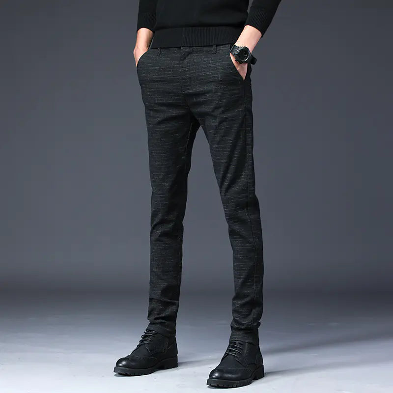 Men's Casual Black Plaid Waffle Autumn Pants