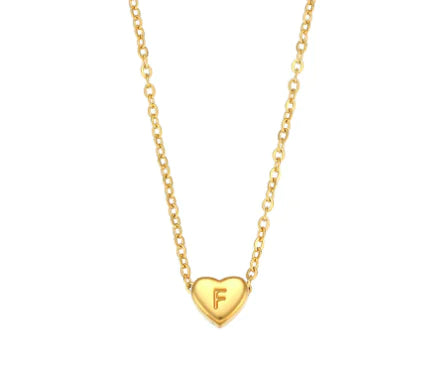 Initial Love Necklace - 18K Gold Plated Heart Pendant (One)