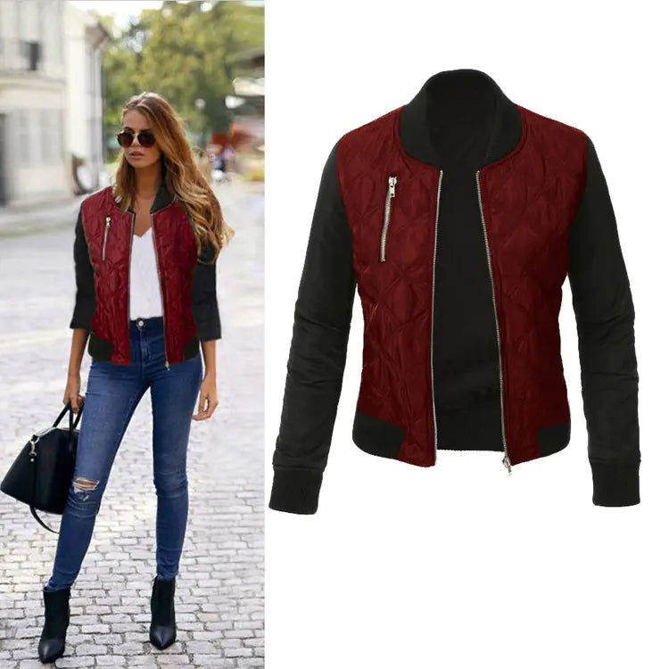 Fashionable Zippered Padded Jacket for Women