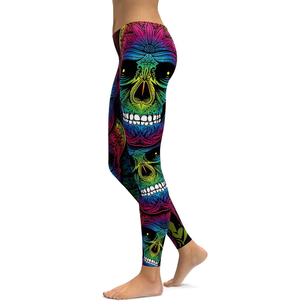 Colorful Skull Print Leggings for Women (Yoga Pants)