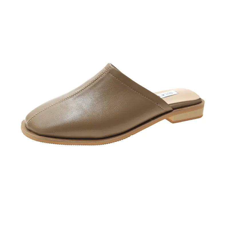 Women's Soft Leather Low Heel Baotou Sandals