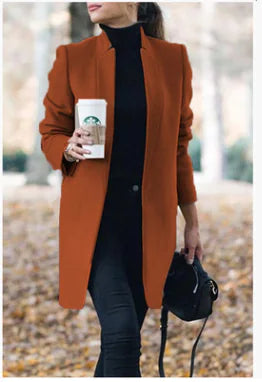 Solid Color Wool Blend Stand Collar Coat