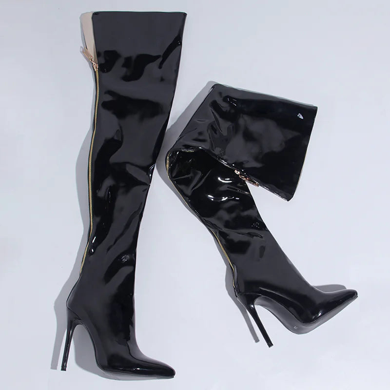 Black Over The Knee High Heel Boots for Women