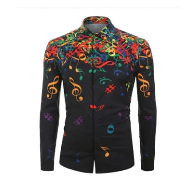 Men's Slim Fit Long Sleeve Shirt with Note Print