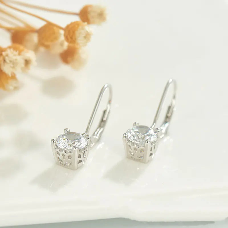 S925 Silver Single Diamond Zirconia Hoop Earrings