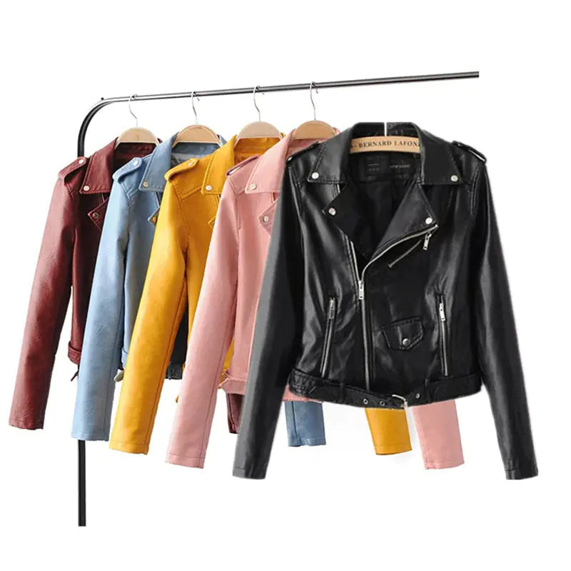 Women's Slim Fit Leather Jacket with Zipper