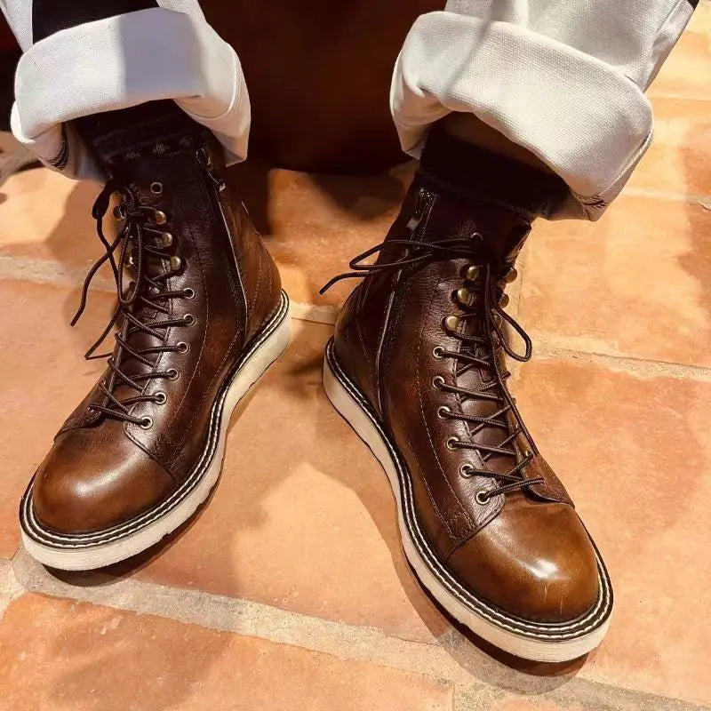 British Style Velvet Leather Mid-Top High-Top Boots