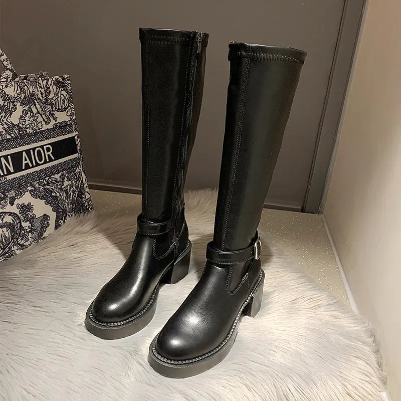 Women's Thick Heel Knee-High Martin Boots