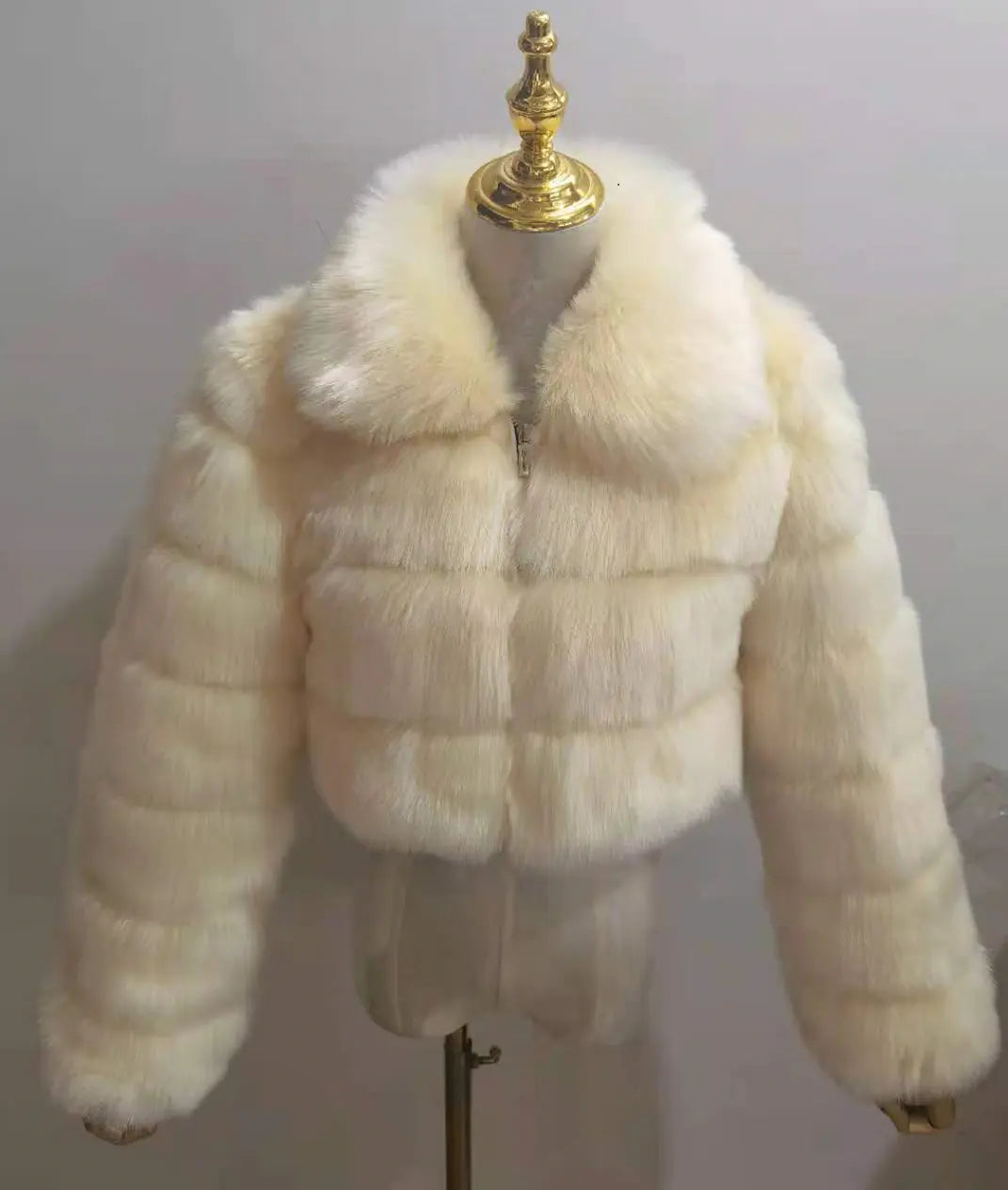 Faux Fur Women's Short Jacket with Lapel and Long Sleeves