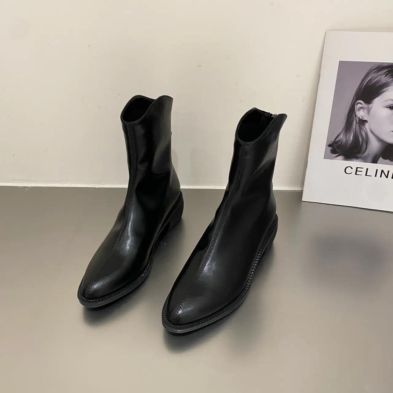 Women's Pointed Toe Ankle Boots with Thick Heels