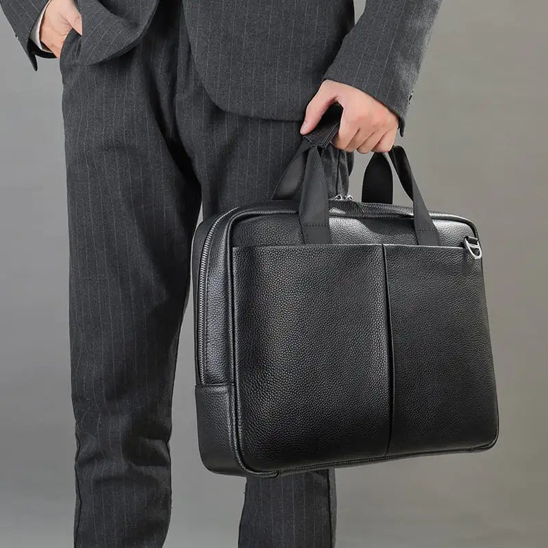Genuine Leather Large Capacity Men's Briefcase for Laptop