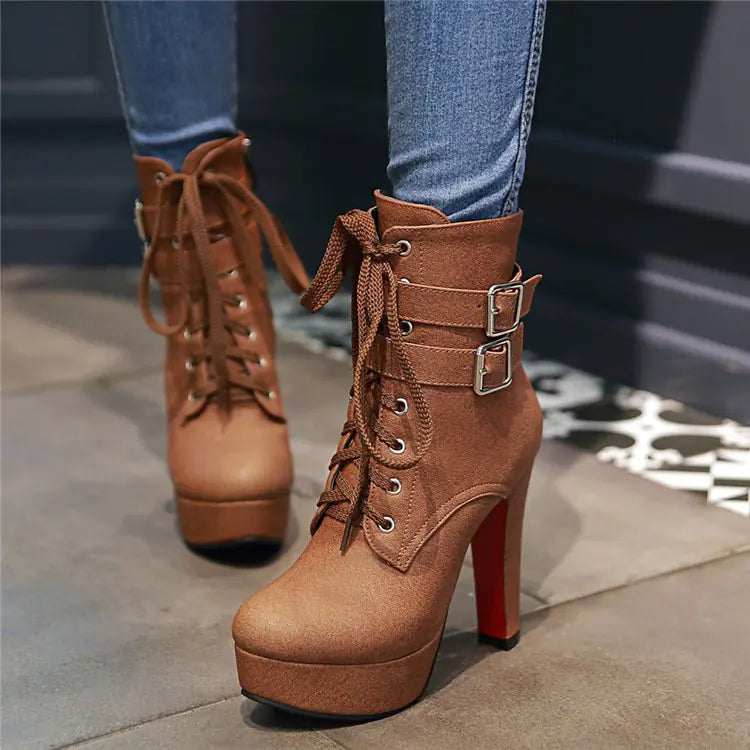 2019 Women's High Heel Martin Boots with Lace-Up Design