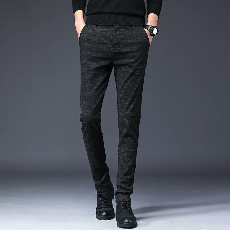 Men's Casual Black Plaid Waffle Autumn Pants