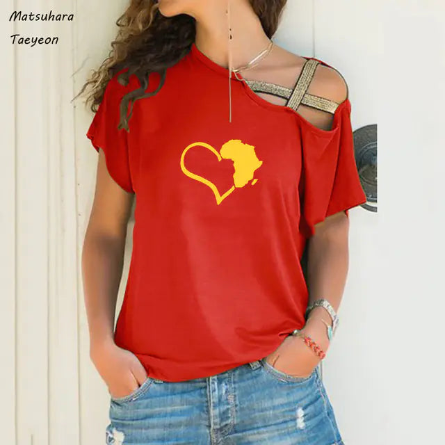 Funny Heart Map Graphic T-Shirt for Women (Big Size)