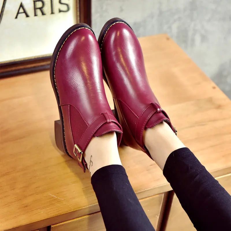 Women's Fashion Mid-Heel Martin Boots with Round Toe