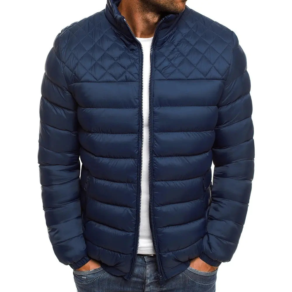 Men's Stand Collar Solid Color Quilted Cotton Jacket