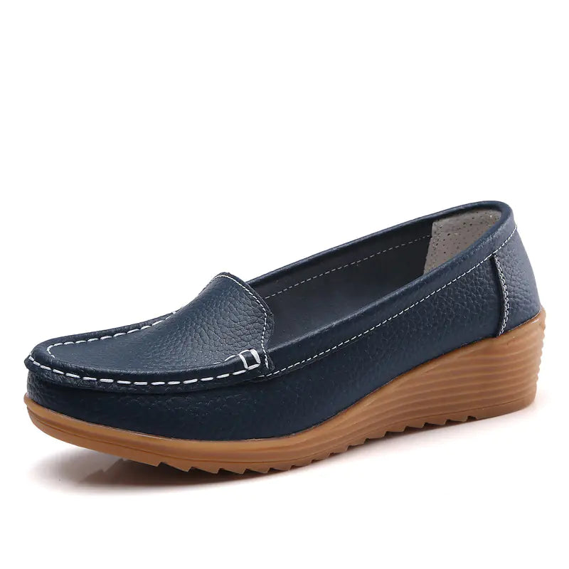Aier Spring Autumn Women's Wedge Leather Shoes