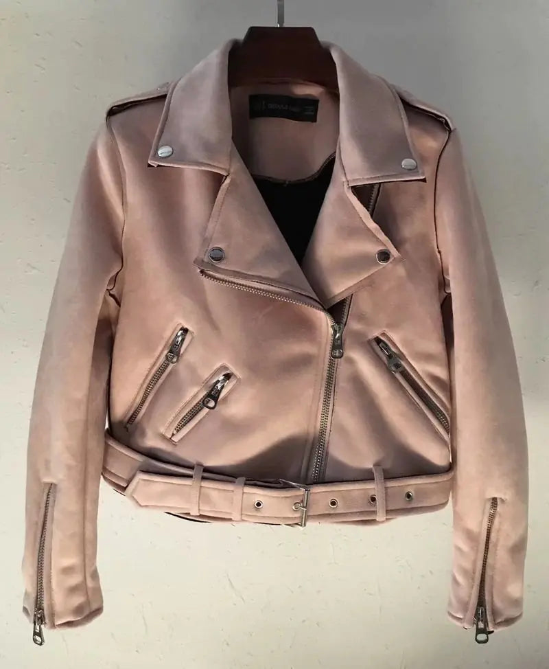 PU/X009OP Women's Suede Jacket with Zipper Detail