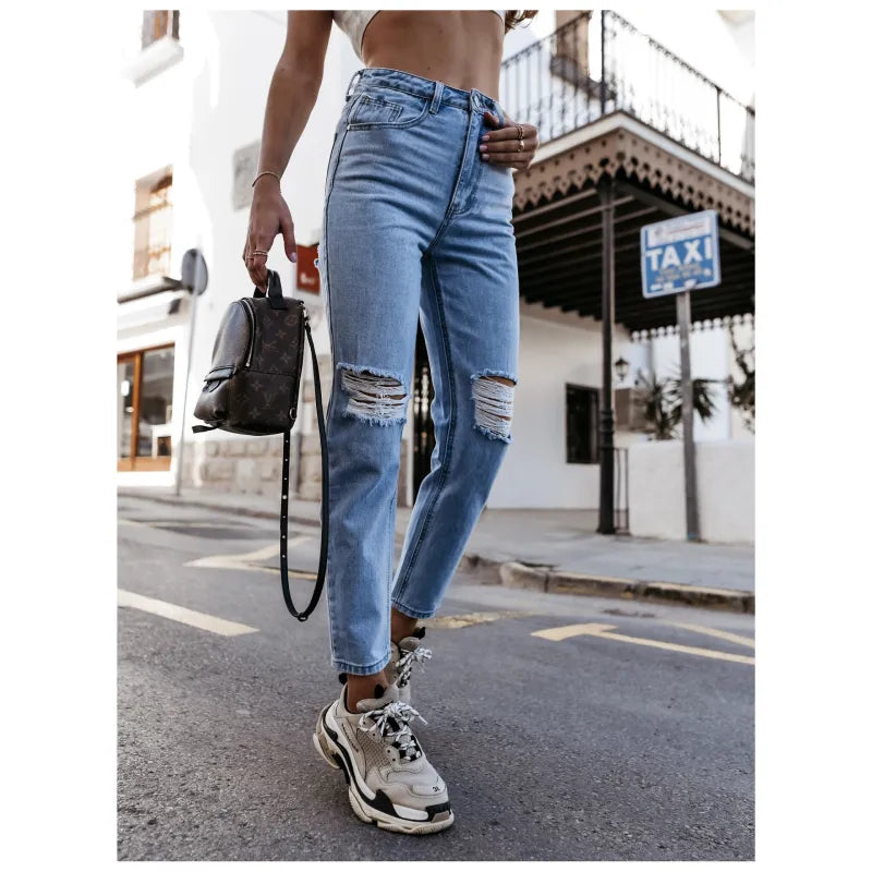 Ripped Straight-Leg Denim Pants