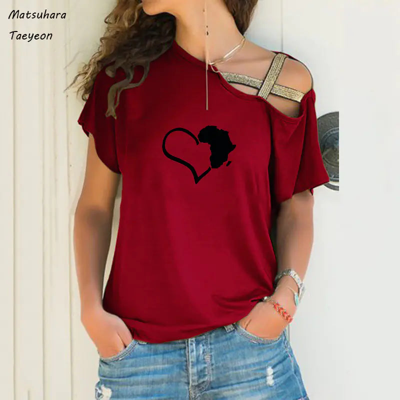 Funny Heart Map Graphic T-Shirt for Women (Big Size)